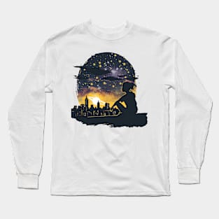 A silhouette of a person stargazing Long Sleeve T-Shirt